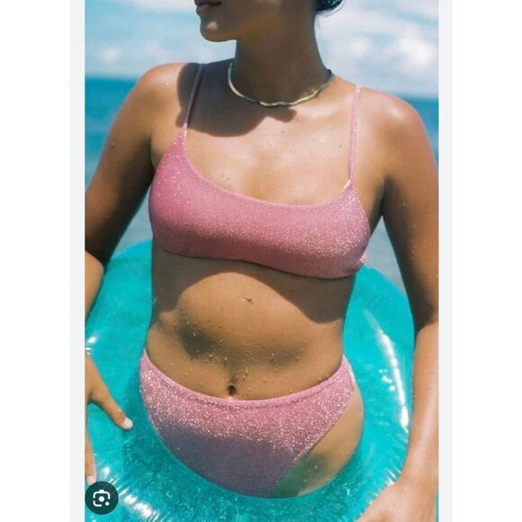 Wave Babe Light Pink Shimmer Bikini L NWT - Picture 3 of 8